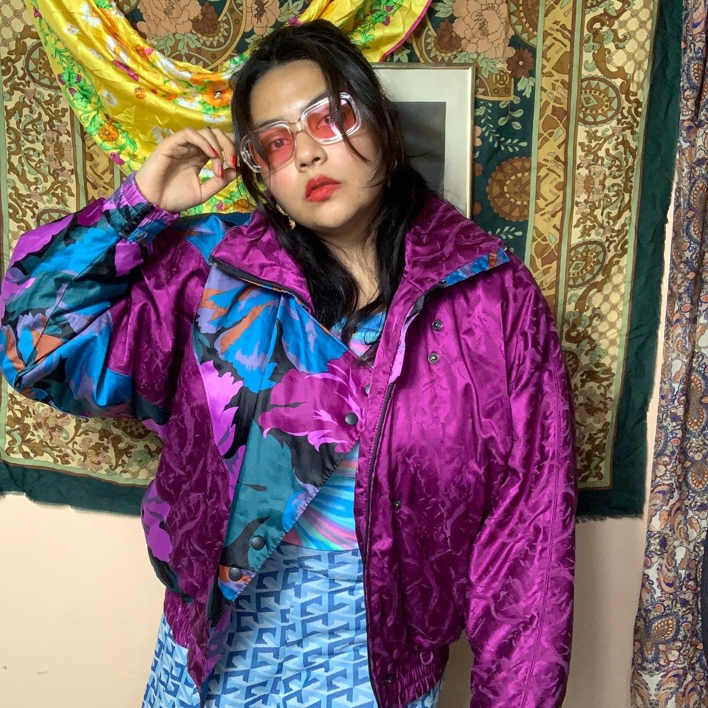 Bomber jacket vintage 90s tropical talla XL