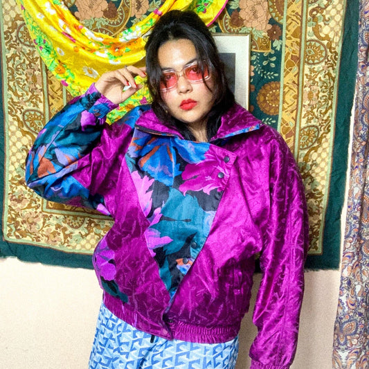 Bomber jacket vintage 90s tropical talla XL