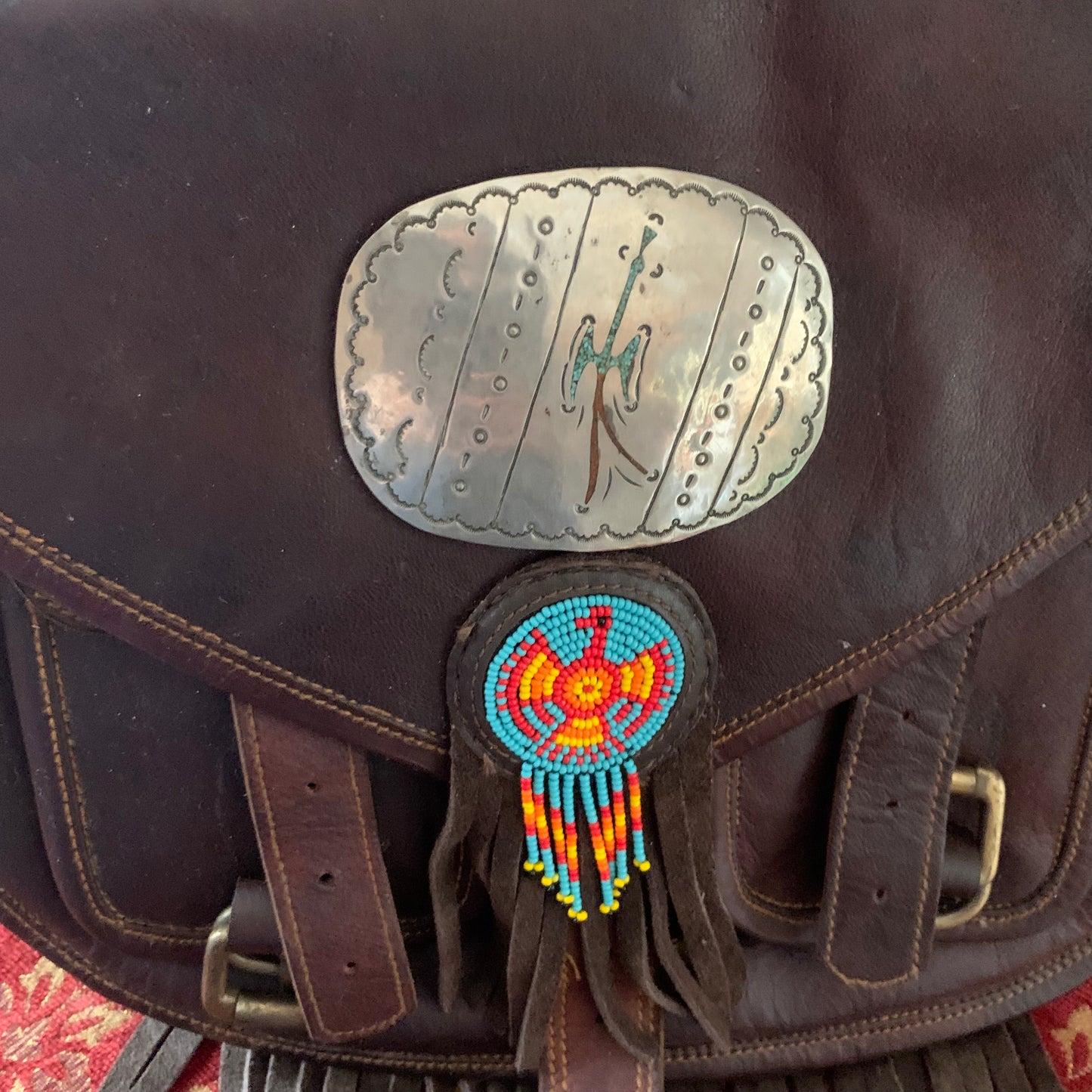 Bolsa artesanal cuero vintage navajo