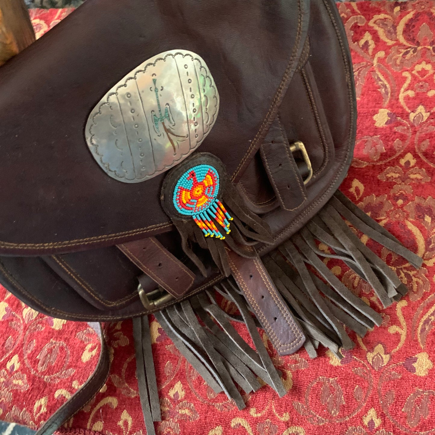 Bolsa artesanal cuero vintage navajo