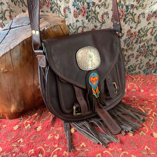 Bolsa artesanal cuero vintage navajo