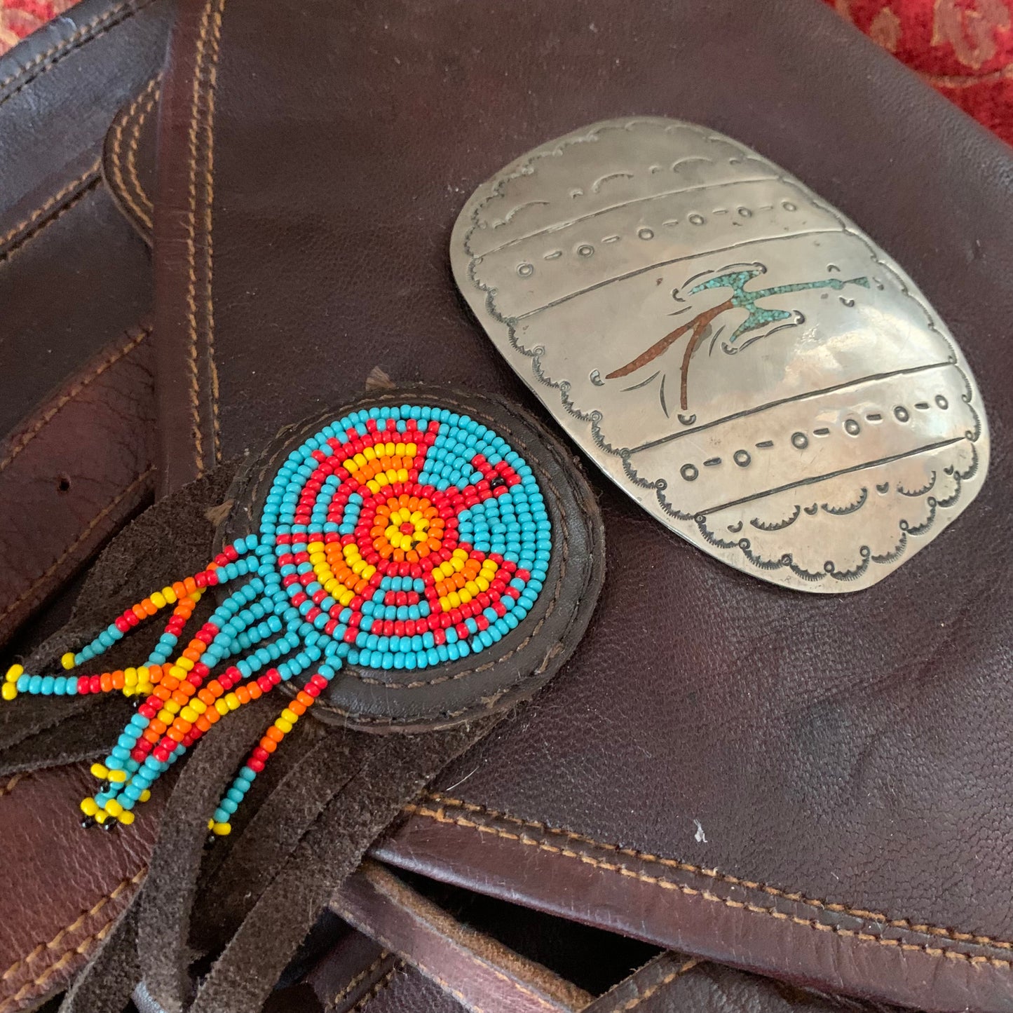 Bolsa artesanal cuero vintage navajo