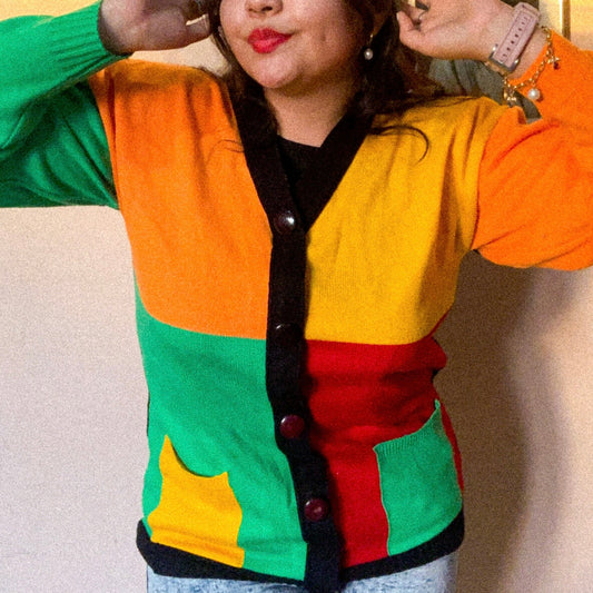 Sueter colorblock vintage 90s talla L